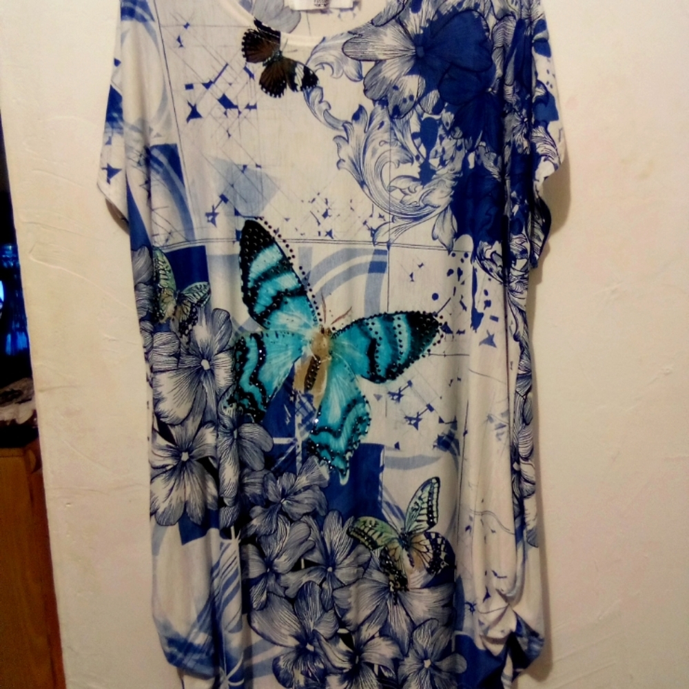 Butterfly Blouse Long Length Rhinestone Details by Portman Fashion